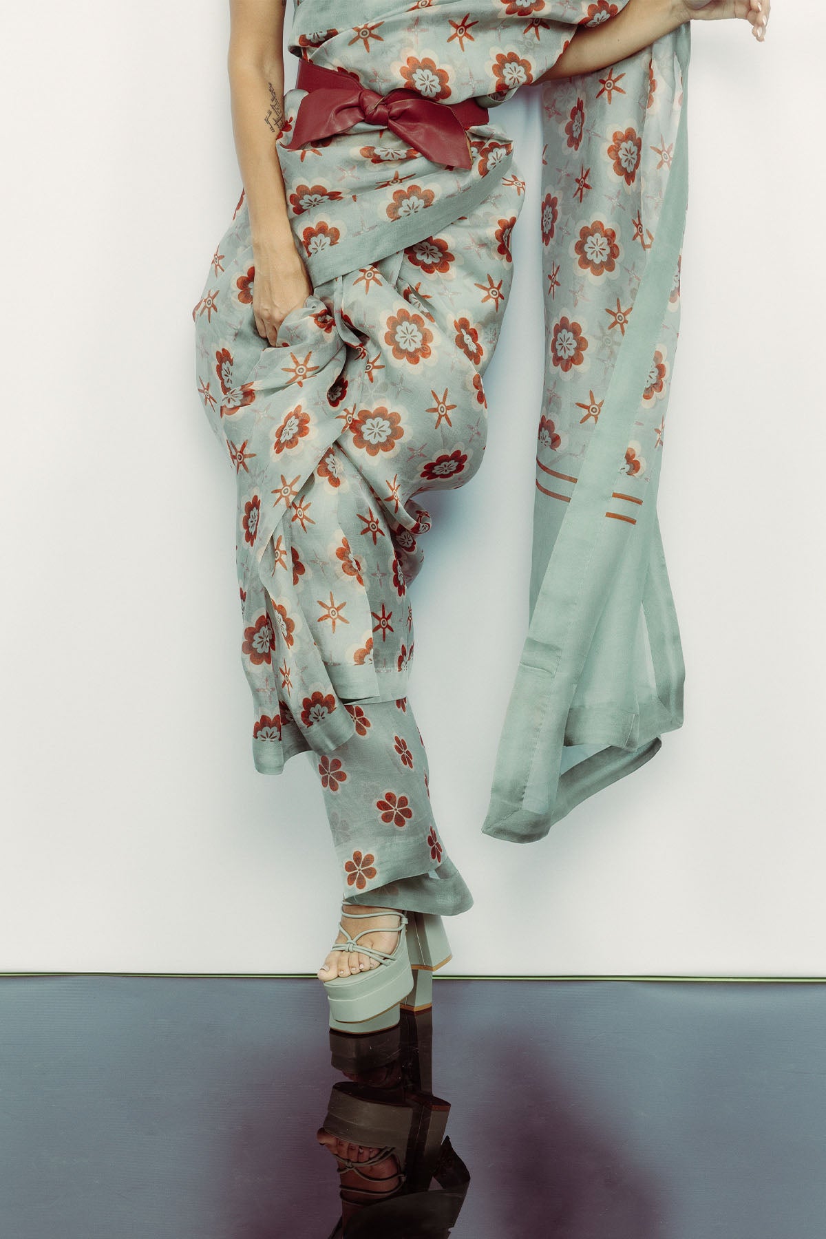 Ekaya Retro florals Modern Teal indian designer wear online shopping melange singapore 
