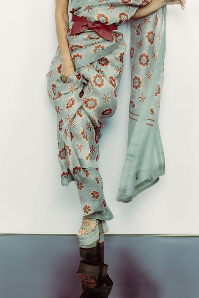 Ekaya Retro florals Modern Teal indian designer wear online shopping melange singapore 
