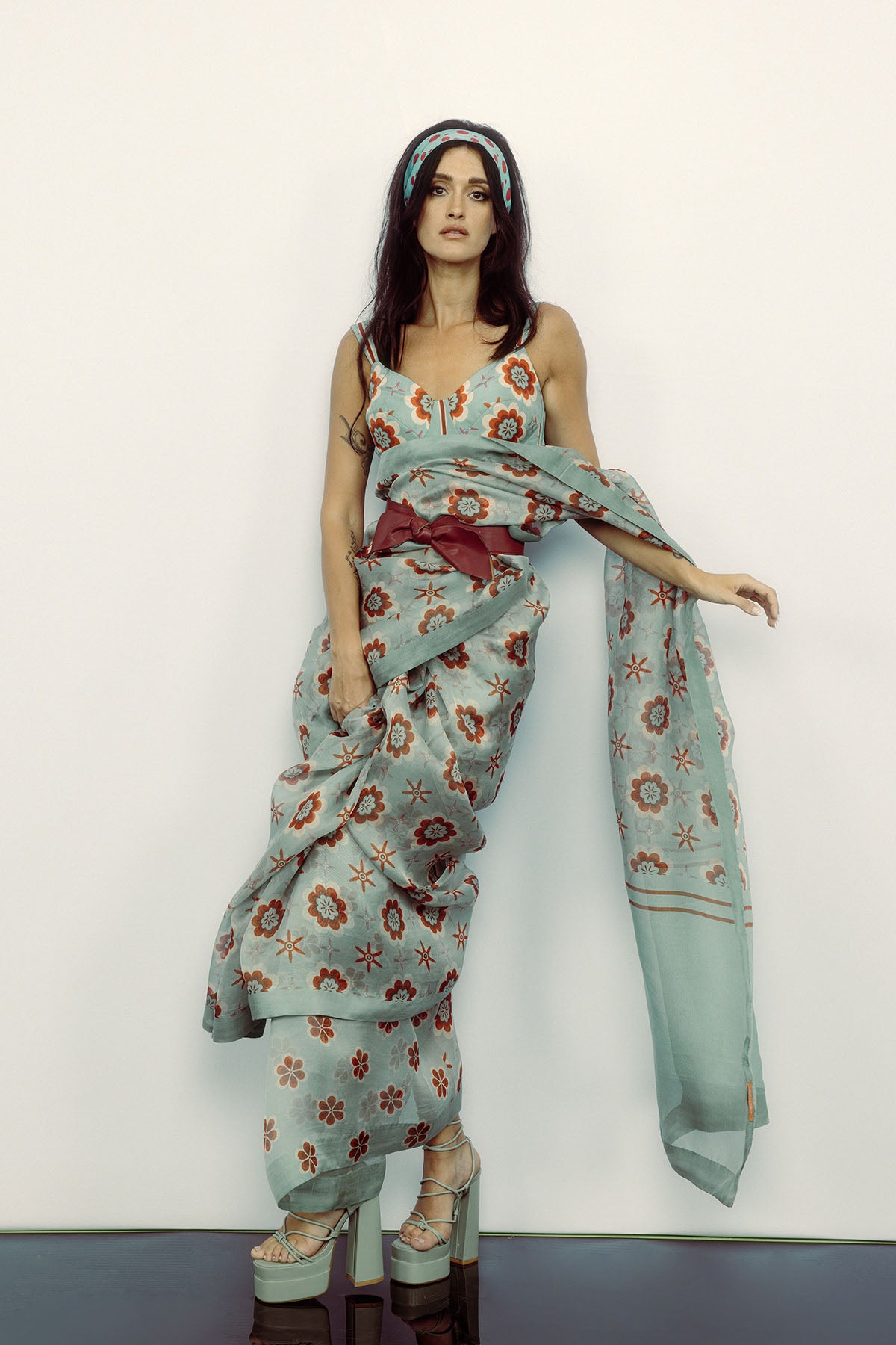 Ekaya Retro florals Modern Teal indian designer wear online shopping melange singapore 
