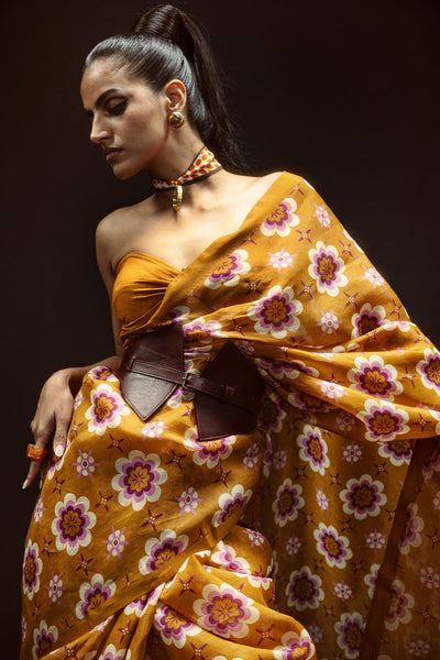 Ekaya Retro Florals Ochre indian designer wear online shopping melange singapore 
