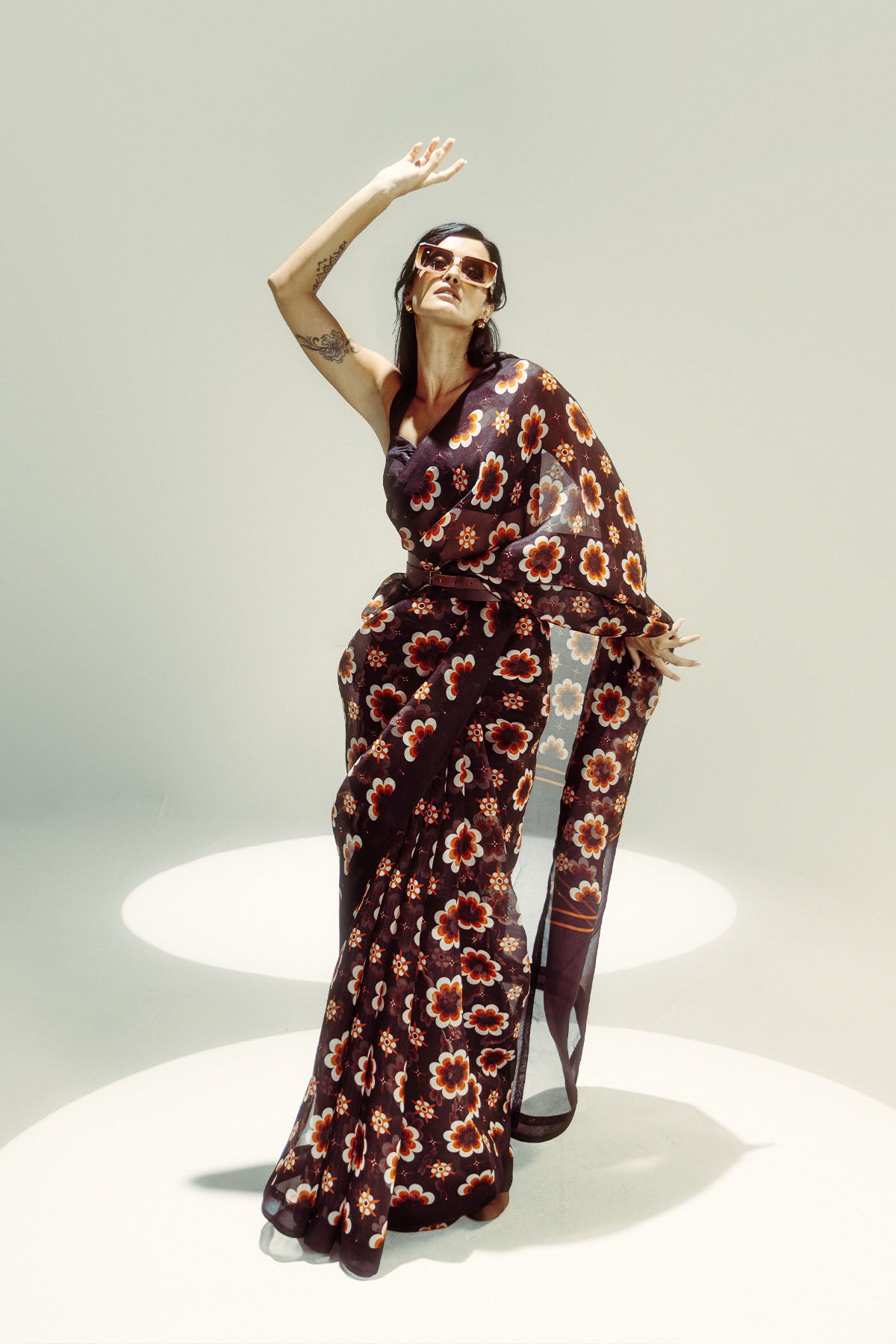 Ekaya Retro Florals Brown indian designer wear online shopping melange singapore 