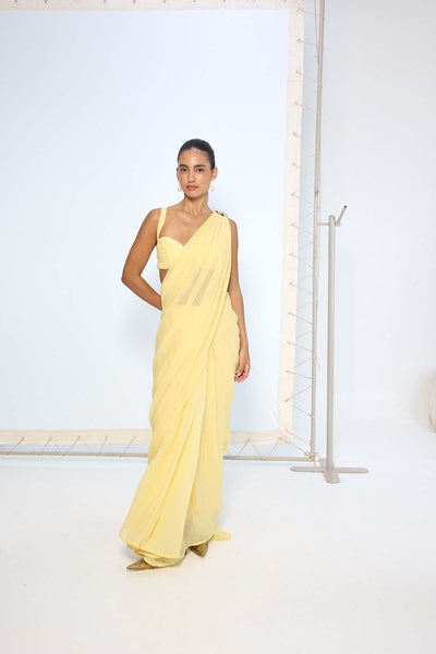 Ekaya Soft Yellow Movable Brooch Saree indian designer wear online shopping melange singapore 