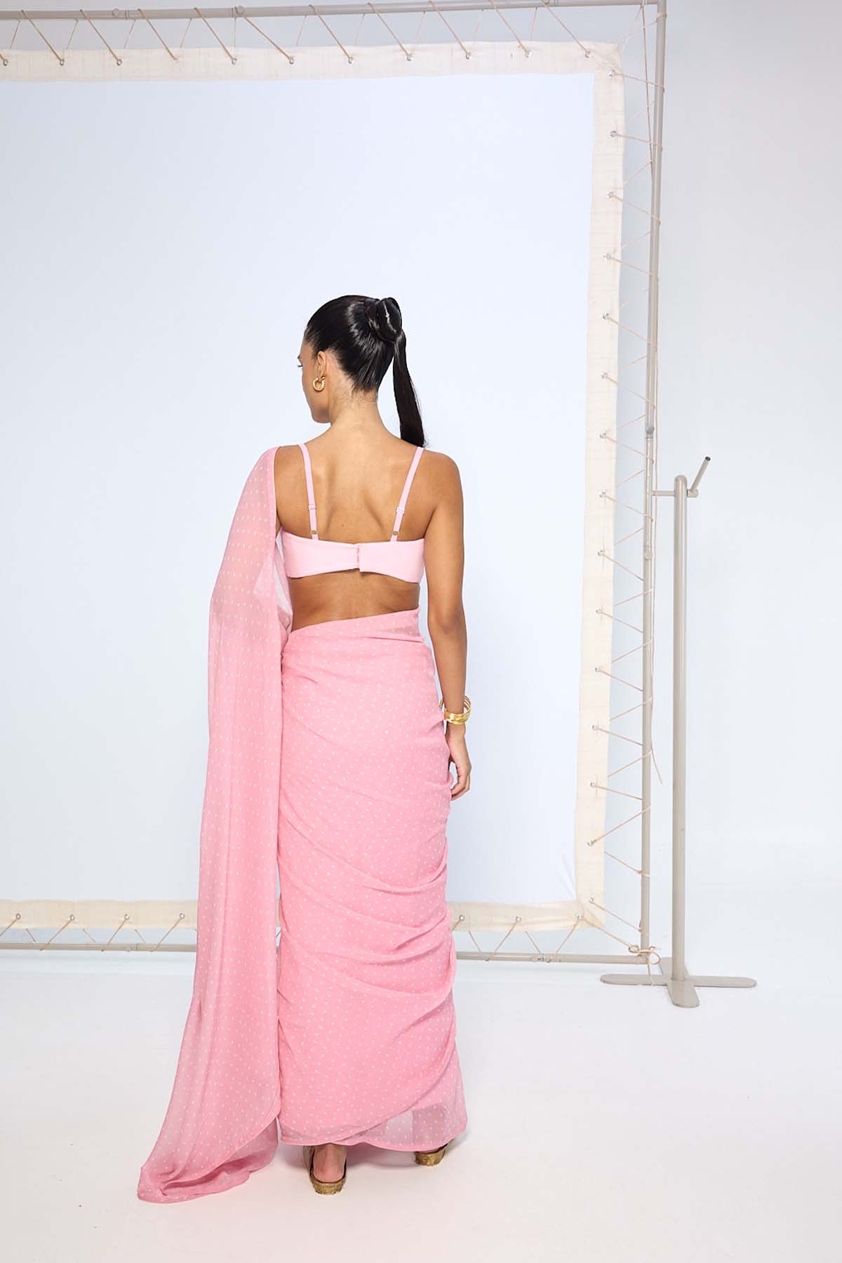 Ekaya Strawberry Pink Polka Dotted Saree indian designer wear online shopping melange singapore 