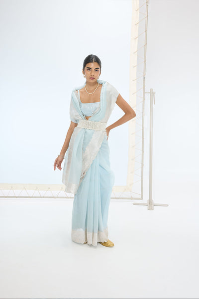 Ekaya The Blake Saree in Ice Blue indian designer wear online shopping melange singapore 