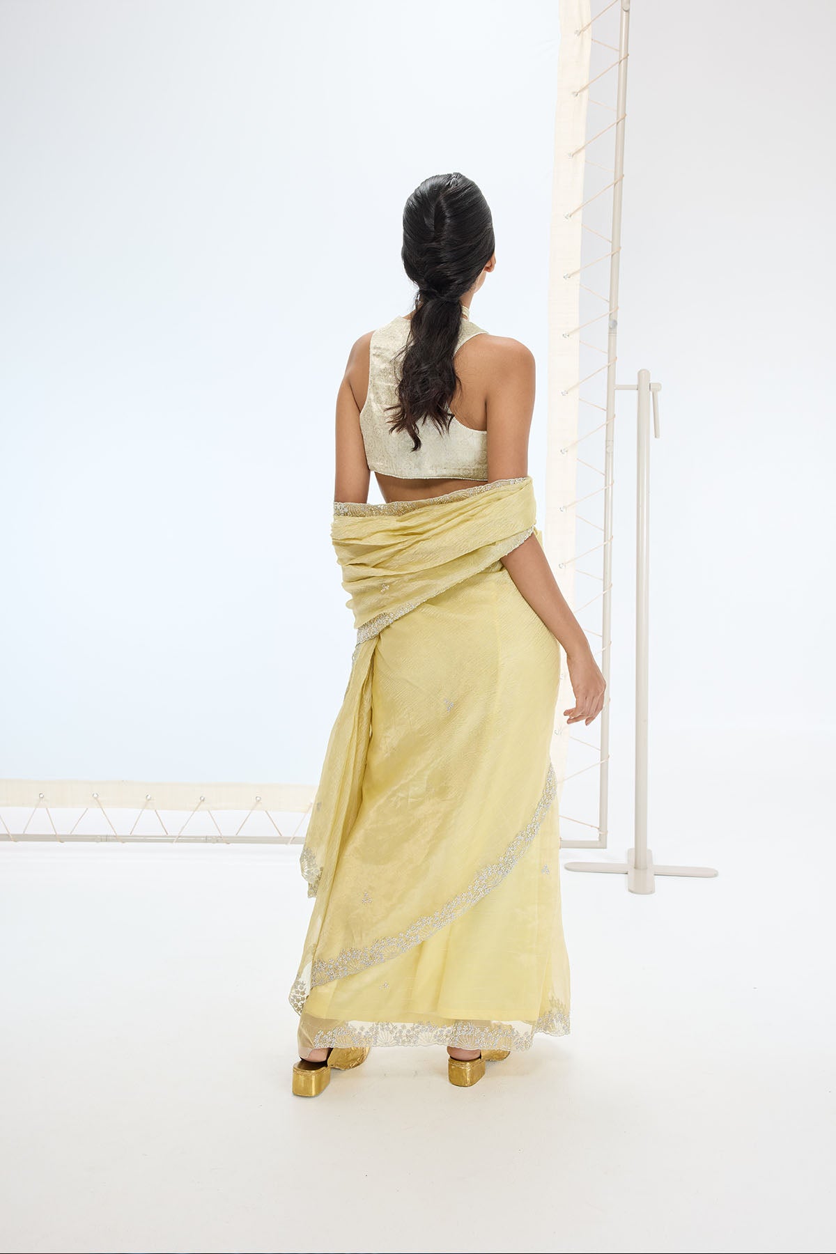 Ekaya The Eva Saree in Lemon indian designer wear online shopping melange singapore 
