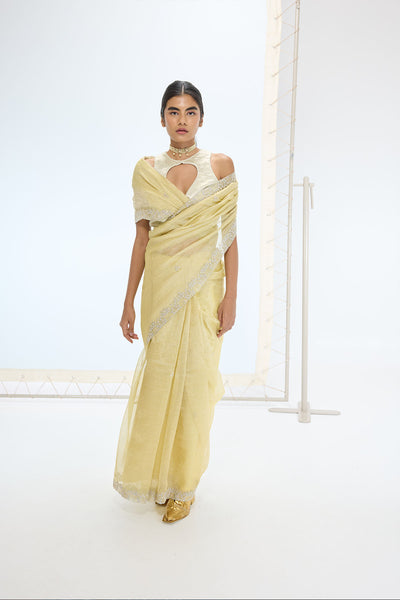 Ekaya The Eva Saree in Lemon indian designer wear online shopping melange singapore 
