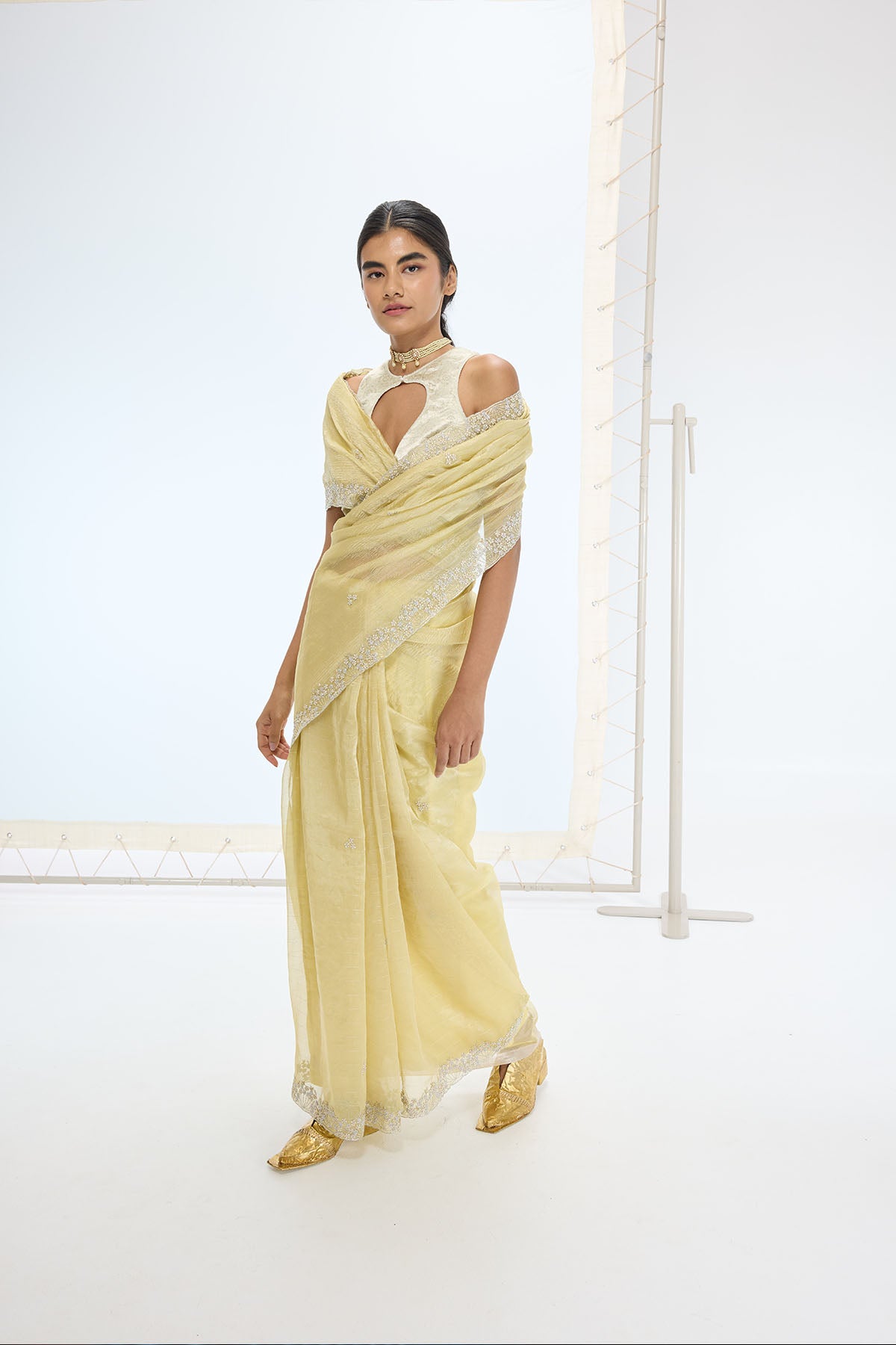 Ekaya The Eva Saree in Lemon indian designer wear online shopping melange singapore 
