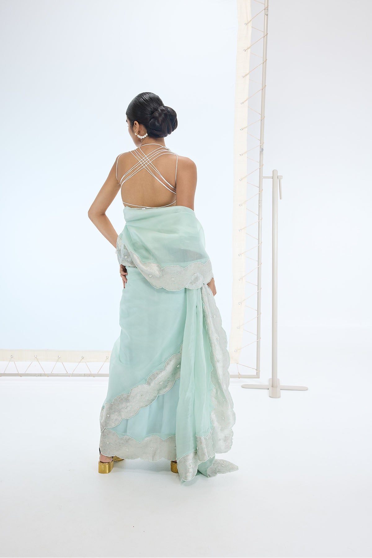 Ekaya The Jane Saree in Sea Green indian designer wear online shopping melange singapore 