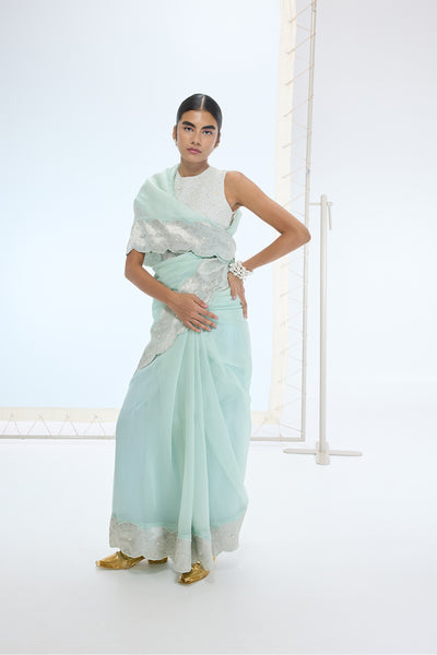 Ekaya The Jane Saree in Sea Green indian designer wear online shopping melange singapore 