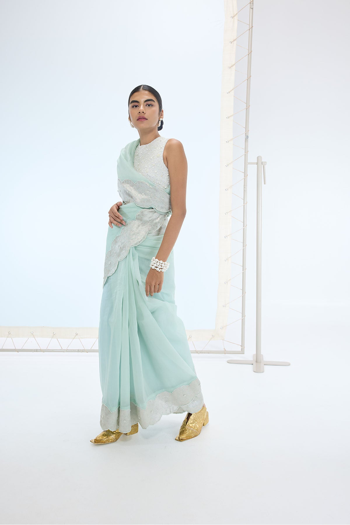 Ekaya The Jane Saree in Sea Green indian designer wear online shopping melange singapore 