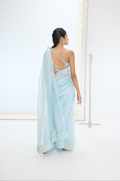 Ekaya The Luna Saree In Aqua Green indian designer wear online shopping melange singapore 
