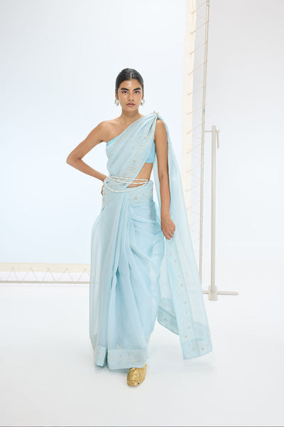 Ekaya The Luna Saree In Aqua Green indian designer wear online shopping melange singapore 

