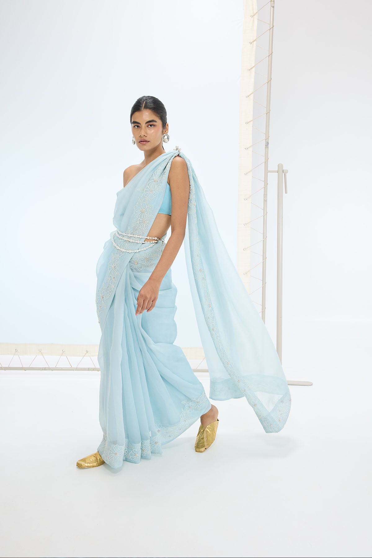 Ekaya The Luna Saree In Aqua Green indian designer wear online shopping melange singapore 
