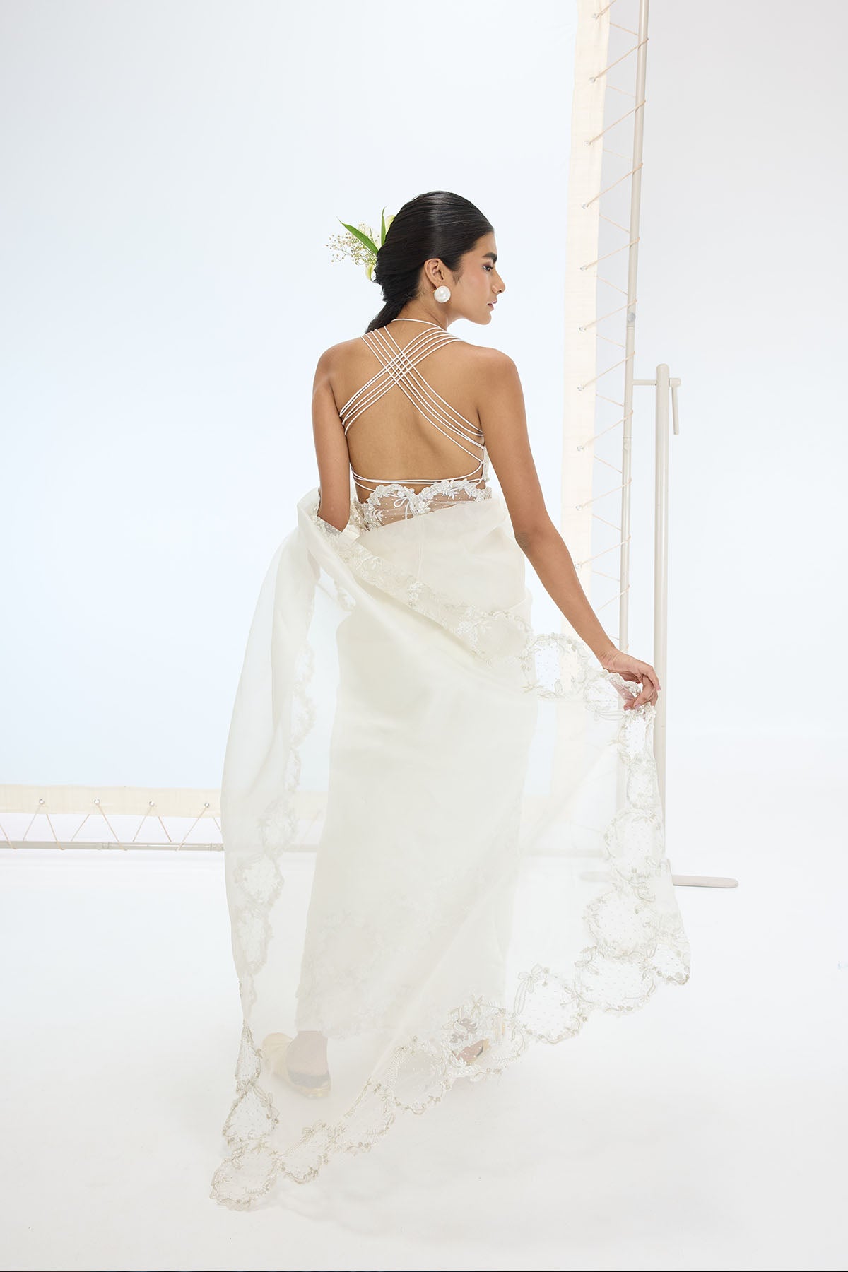 Ekaya The Luna Saree In Off White indian designer wear online shopping melange singapore 
