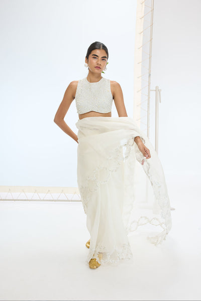 Ekaya The Luna Saree In Off White indian designer wear online shopping melange singapore 
