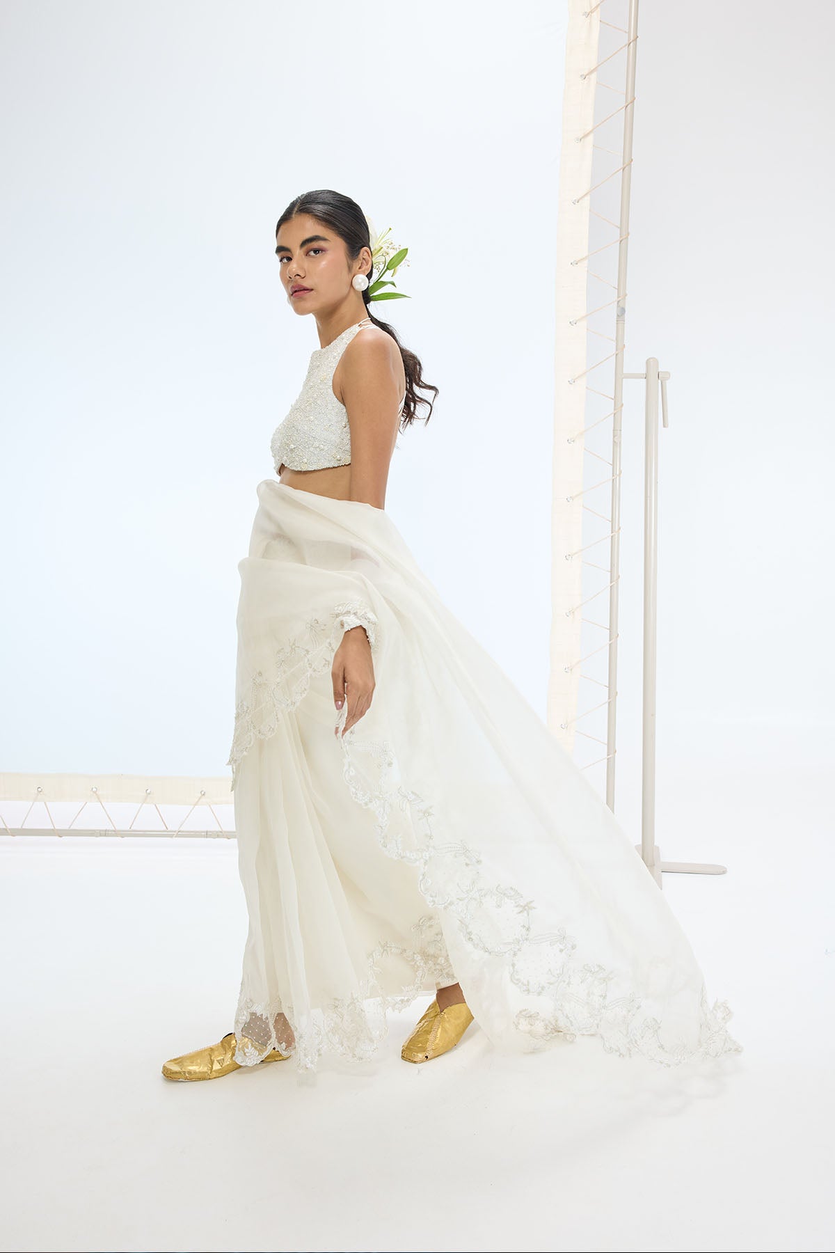 Ekaya The Luna Saree In Off White indian designer wear online shopping melange singapore 
