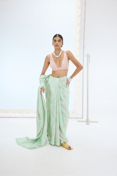 Ekaya The Ruby Saree in Pistachio indian designer wear online shopping melange singapore 
