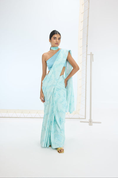Ekaya The Ruby Saree in Turquoise Blue indian designer wear online shopping melange singapore 