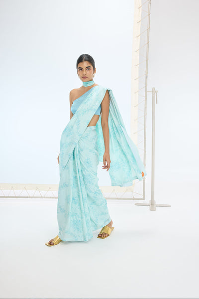 Ekaya The Ruby Saree in Turquoise Blue indian designer wear online shopping melange singapore 