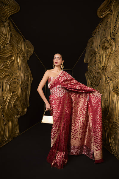 Ekaya The True Love Saree in Maroon indian designer wear online shopping melange singapore 