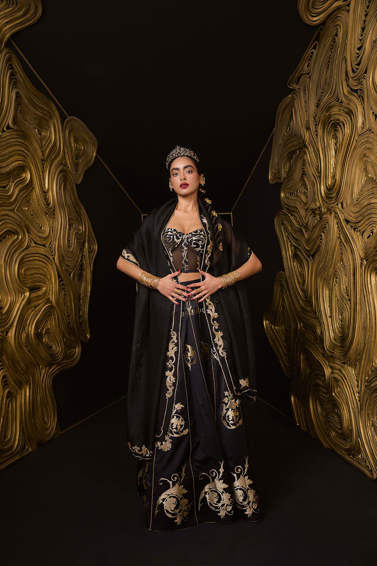 Ekaya The Vixen Lehenga in Black indian designer wear online shopping melange singapore 
