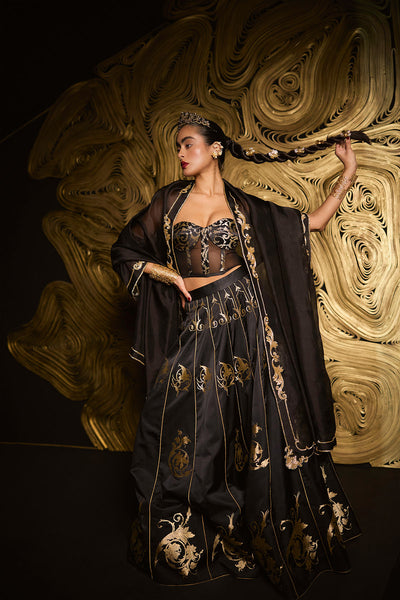 Ekaya The Vixen Lehenga in Black indian designer wear online shopping melange singapore 
