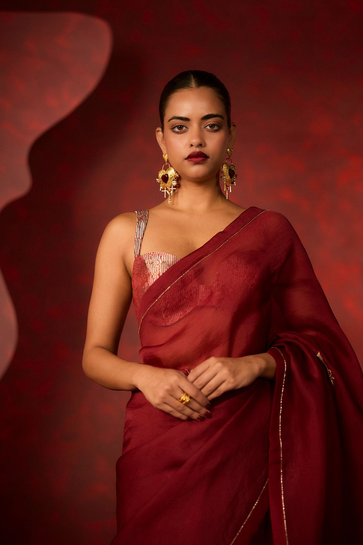 Ekaya The Midnight Kiss Saree in Maroon indian designer wear online shopping melange singapore 