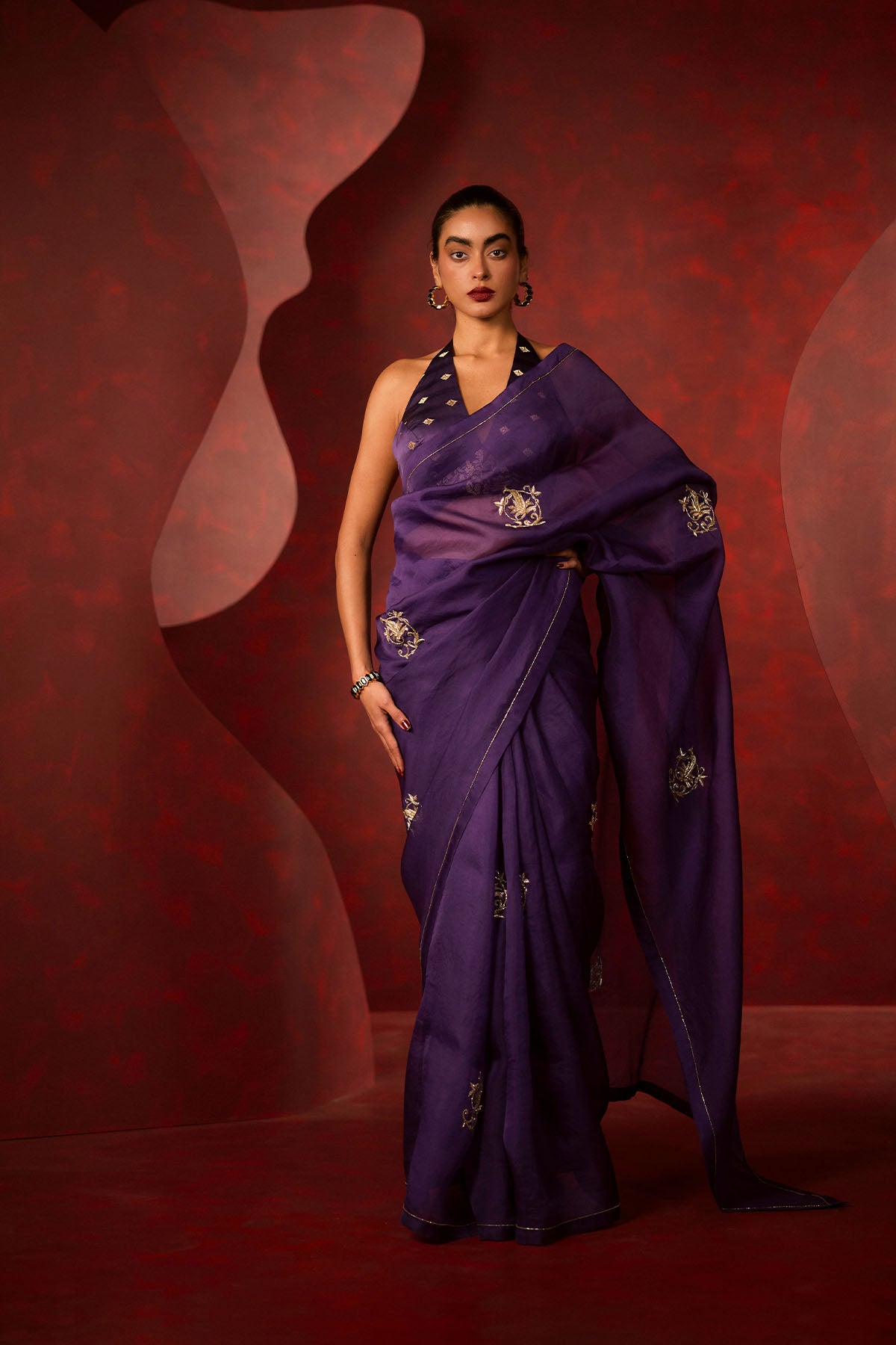 Ekaya The 'Midnight Kiss' Saree in Purple indian designer wear online shopping melange singapore 