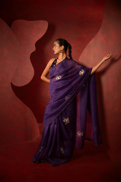 Ekaya The 'Midnight Kiss' Saree in Purple indian designer wear online shopping melange singapore 