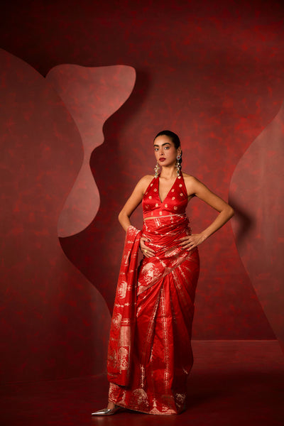 Ekaya The Together Always Saree in Red indian designer wear online shopping melange singapore 