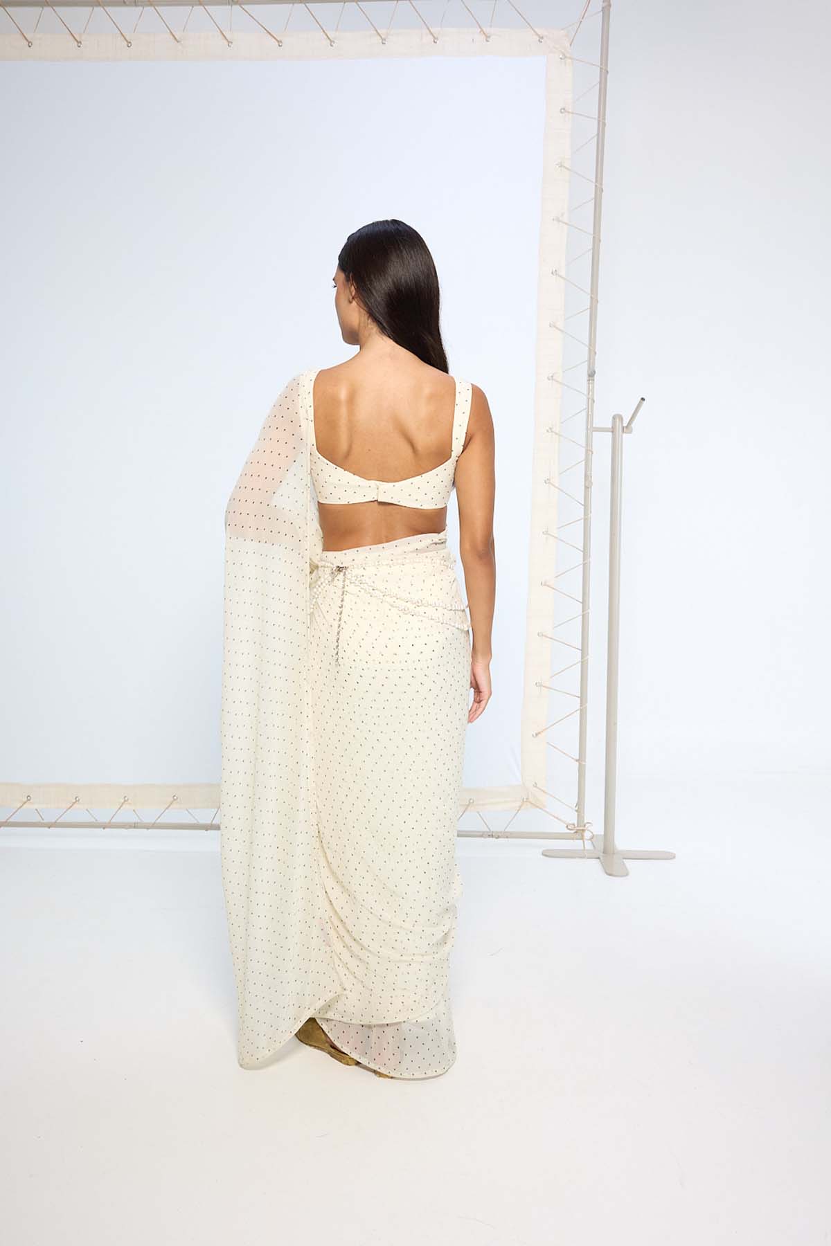 Ekaya White Polka Dotted Saree indian designer wear online shopping melange singapore 