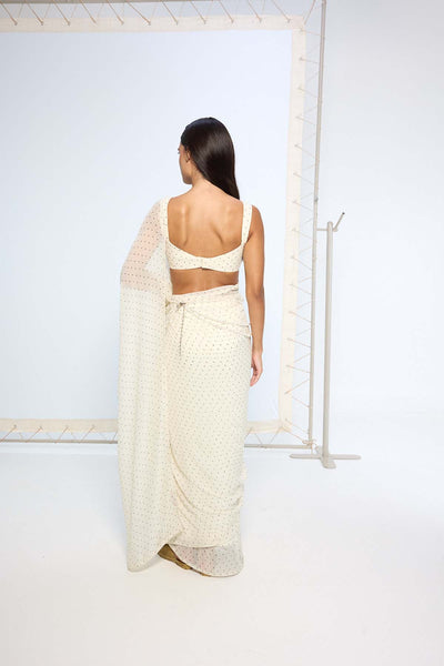 Ekaya White Polka Dotted Saree indian designer wear online shopping melange singapore 