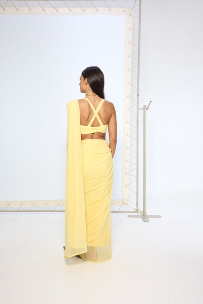 Ekaya Yellow Brooch Saree saree indian designer wear online shopping melange singapore 