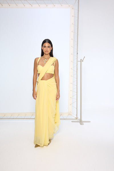 Ekaya Yellow Brooch Saree saree indian designer wear online shopping melange singapore 