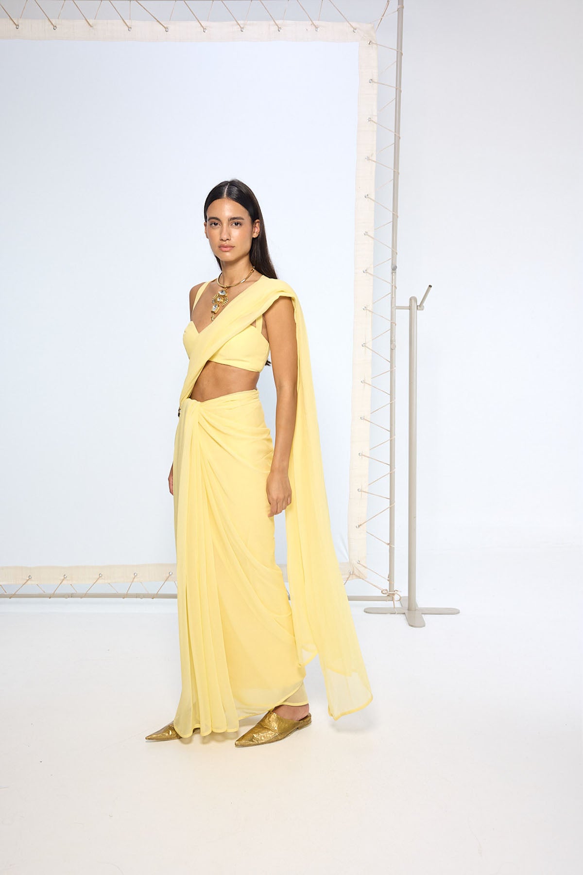 Ekaya Yellow Brooch Saree saree indian designer wear online shopping melange singapore 