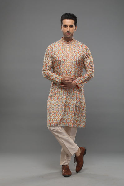 Empaar Beige Printed Kurta With Gold indian designer wear online shopping melange singapore