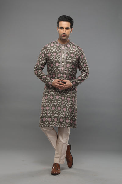 Empaar Brownish Pink Ikat Kurta indian designer wear online shopping melange singapore