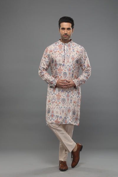 Empaar Cream Based Purple Ikat Kurta indian designer wear online shopping melange singapore