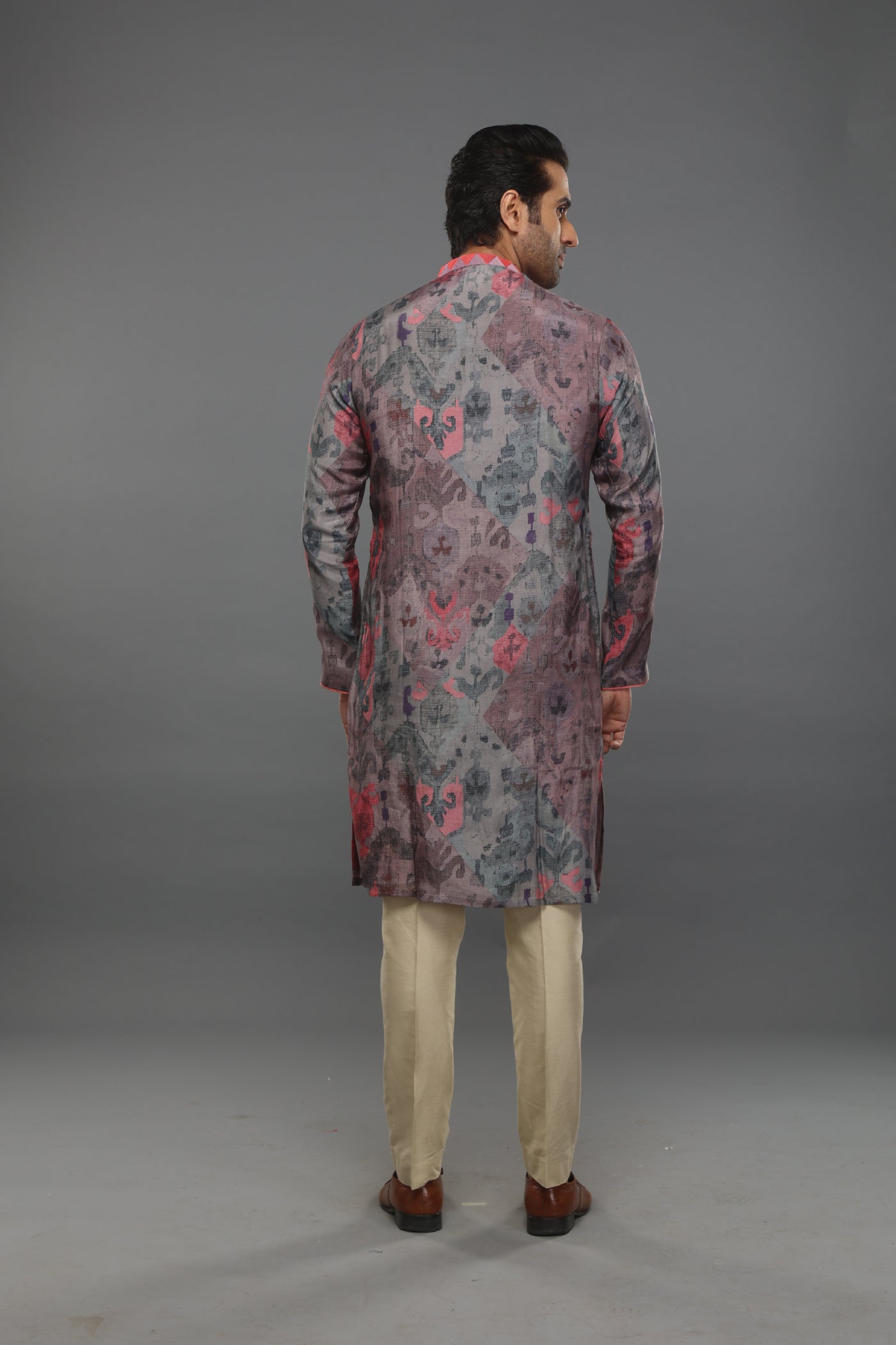 Empaar Grey Pink Shaded Ikat Kurta indian designer wear online shopping melange singapore