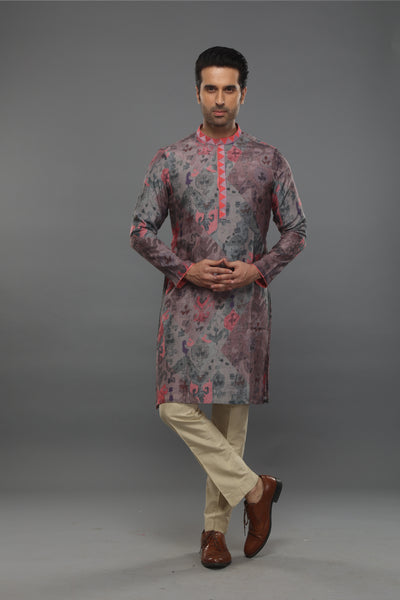 Empaar Grey Pink Shaded Ikat Kurta indian designer wear online shopping melange singapore