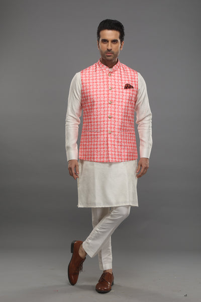 Empaar Off White Jacquard Kurta indian designer wear online shopping melange singapore