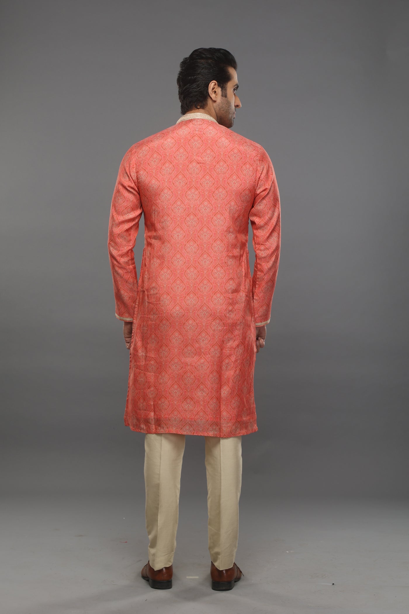  Empaar Peach Paisley Printed Kurta indian designer wear online shopping melange singapore