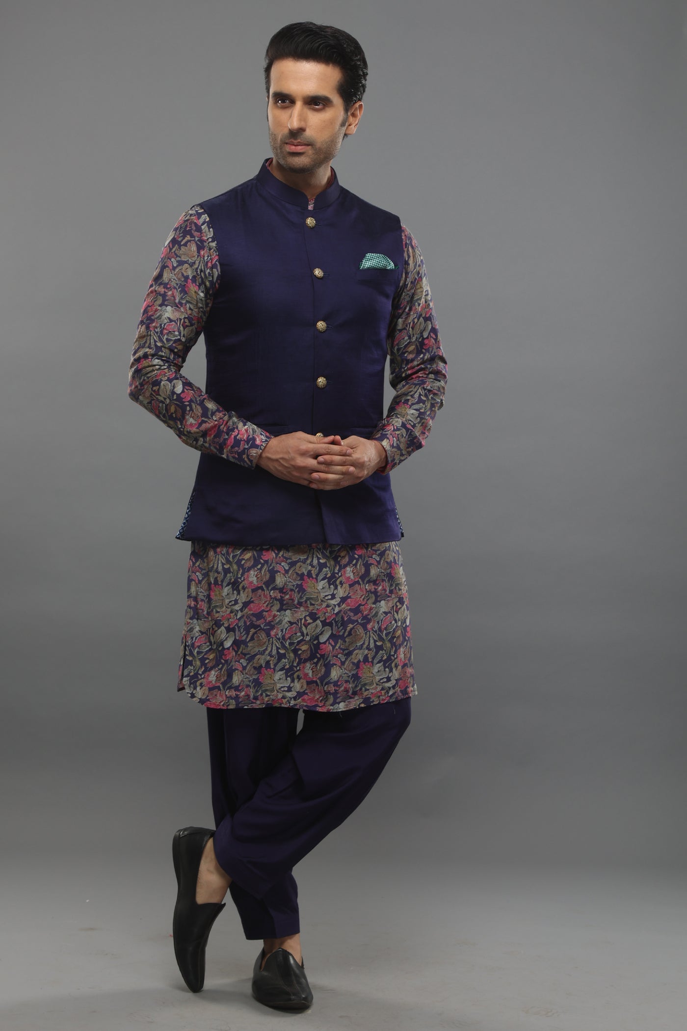 Empaar Purple Floral Printed Kurta indian designer wear online shopping melange singapore