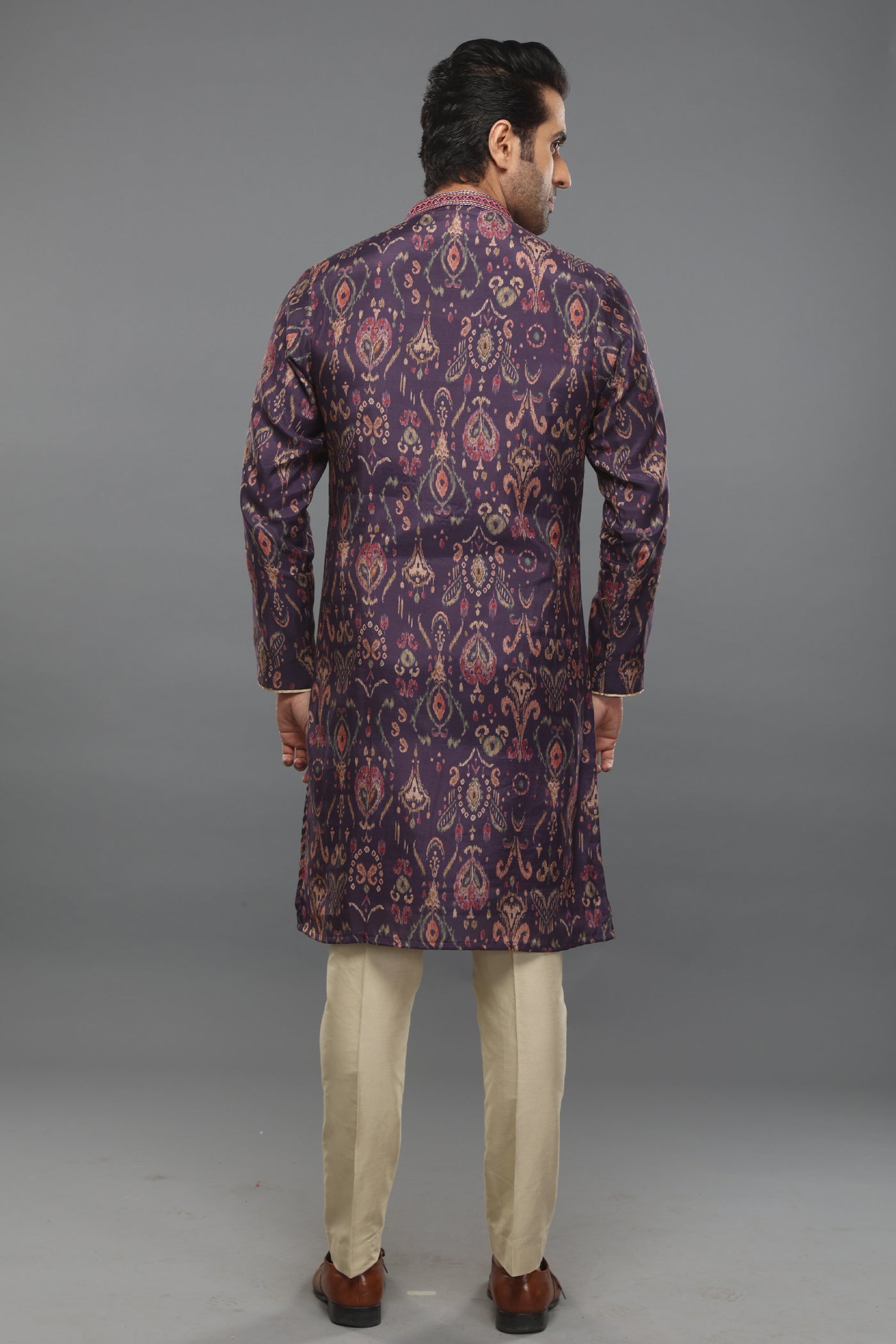 Empaar Purple Ikat Printed Kurta indian designer wear online shopping melange singapore