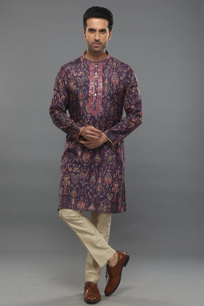 Empaar Purple Ikat Printed Kurta indian designer wear online shopping melange singapore