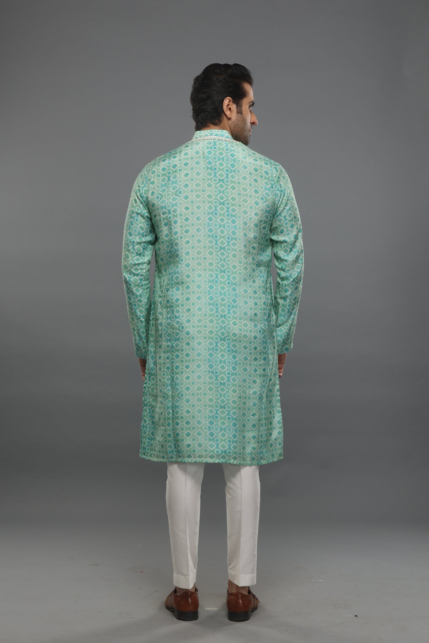 Empaar Sea Green Geometric Print Kurta indian designer wear online shopping melange singapore