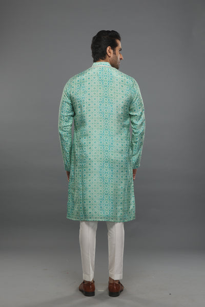 Empaar Sea Green Geometric Print Kurta indian designer wear online shopping melange singapore