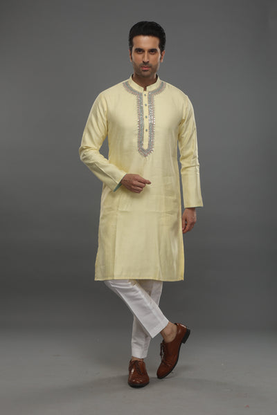 Empaar Yellow Jacquard Kurta indian designer wear online shopping melange singapore