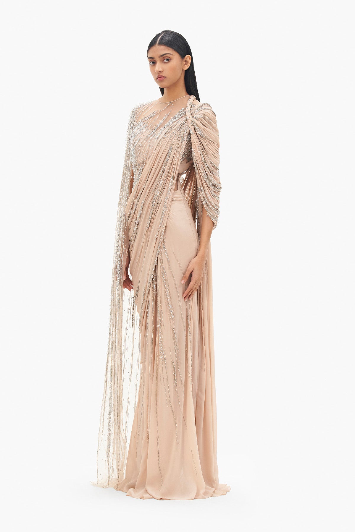Gaurav Gupta The Cosmic Cape Sleeves Saree Gown indian designer wear online shopping melange singapore 