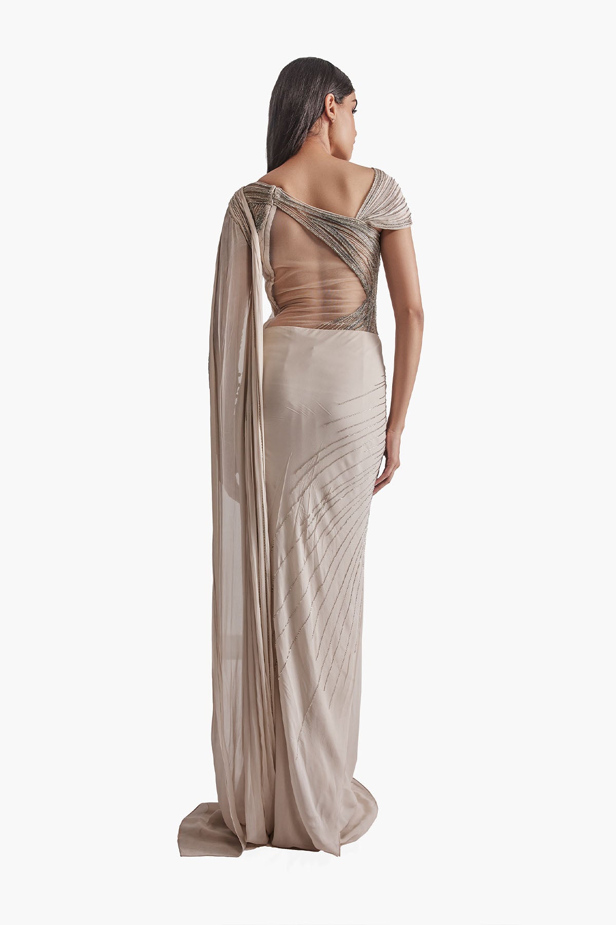 Gaurav Gupta The Ecliptic Saree Gown Sage Gold indian designer wear online shopping melange singapore 